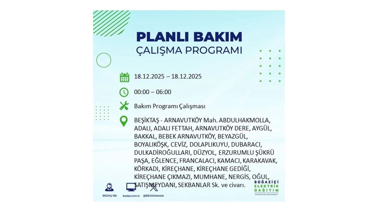 İstanbul'un 21 ilçesinde elektrik kesintisi olacak! İşte İstanbul'da 18 Aralık elektrik kesintisi olacak ilçeler 44