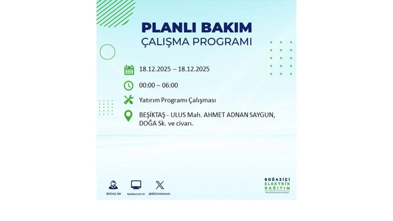İstanbul'un 21 ilçesinde elektrik kesintisi olacak! İşte İstanbul'da 18 Aralık elektrik kesintisi olacak ilçeler 45