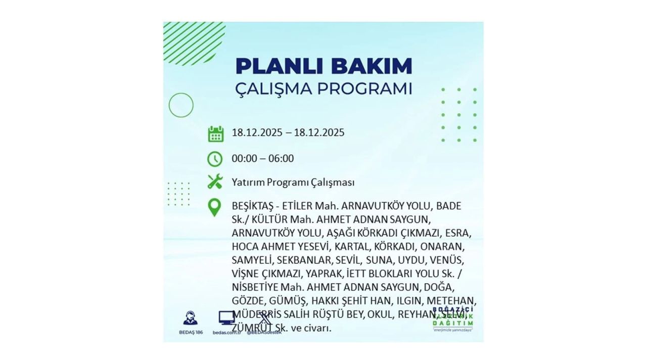 İstanbul'un 21 ilçesinde elektrik kesintisi olacak! İşte İstanbul'da 18 Aralık elektrik kesintisi olacak ilçeler 46