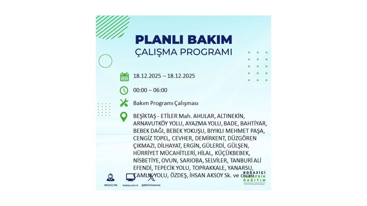 İstanbul'un 21 ilçesinde elektrik kesintisi olacak! İşte İstanbul'da 18 Aralık elektrik kesintisi olacak ilçeler 48