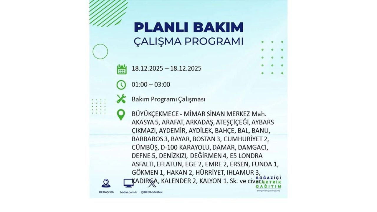 İstanbul'un 21 ilçesinde elektrik kesintisi olacak! İşte İstanbul'da 18 Aralık elektrik kesintisi olacak ilçeler 50