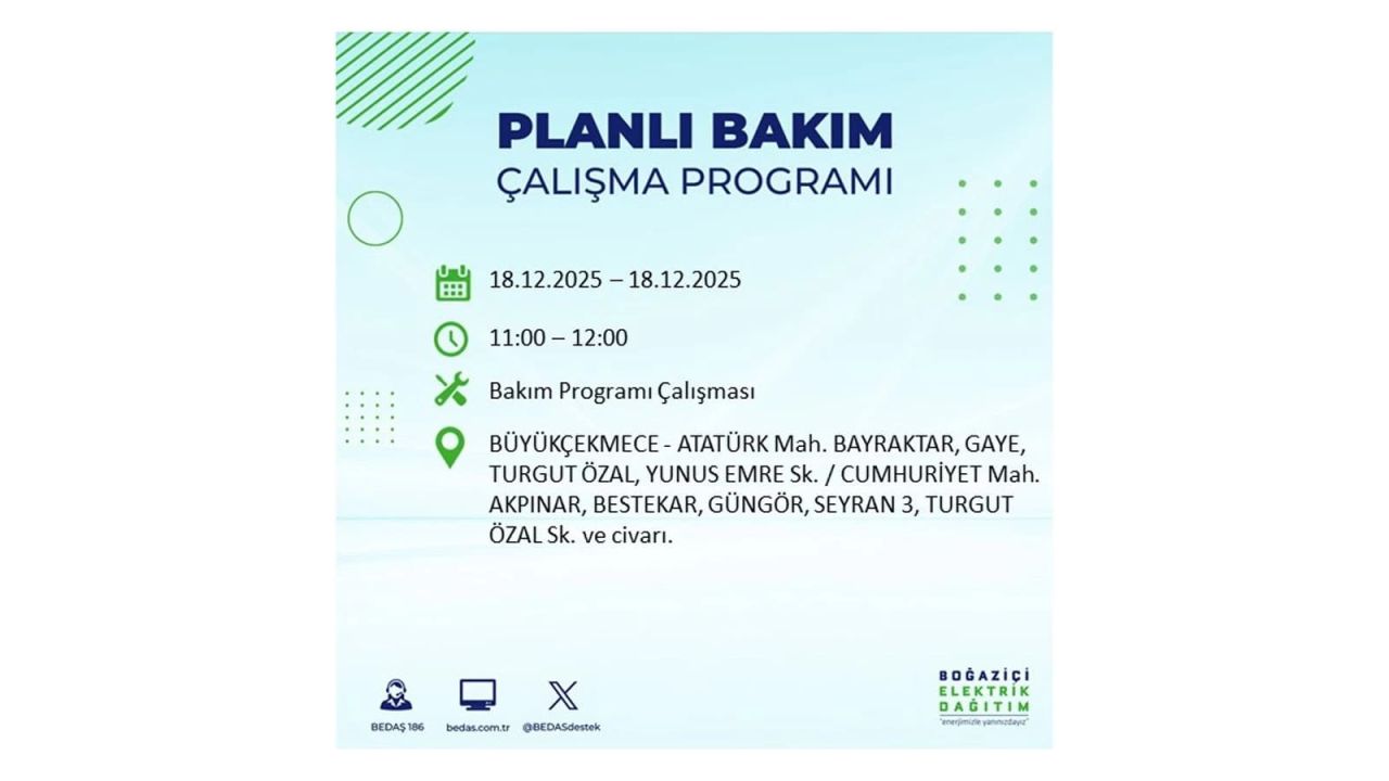 İstanbul'un 21 ilçesinde elektrik kesintisi olacak! İşte İstanbul'da 18 Aralık elektrik kesintisi olacak ilçeler 54