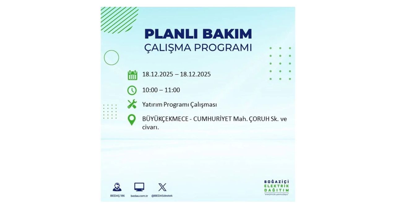 İstanbul'un 21 ilçesinde elektrik kesintisi olacak! İşte İstanbul'da 18 Aralık elektrik kesintisi olacak ilçeler 55
