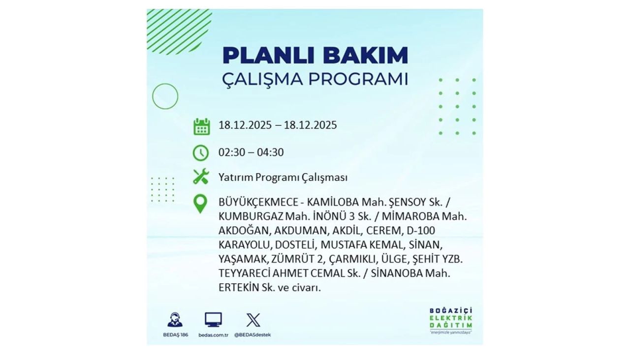 İstanbul'un 21 ilçesinde elektrik kesintisi olacak! İşte İstanbul'da 18 Aralık elektrik kesintisi olacak ilçeler 58