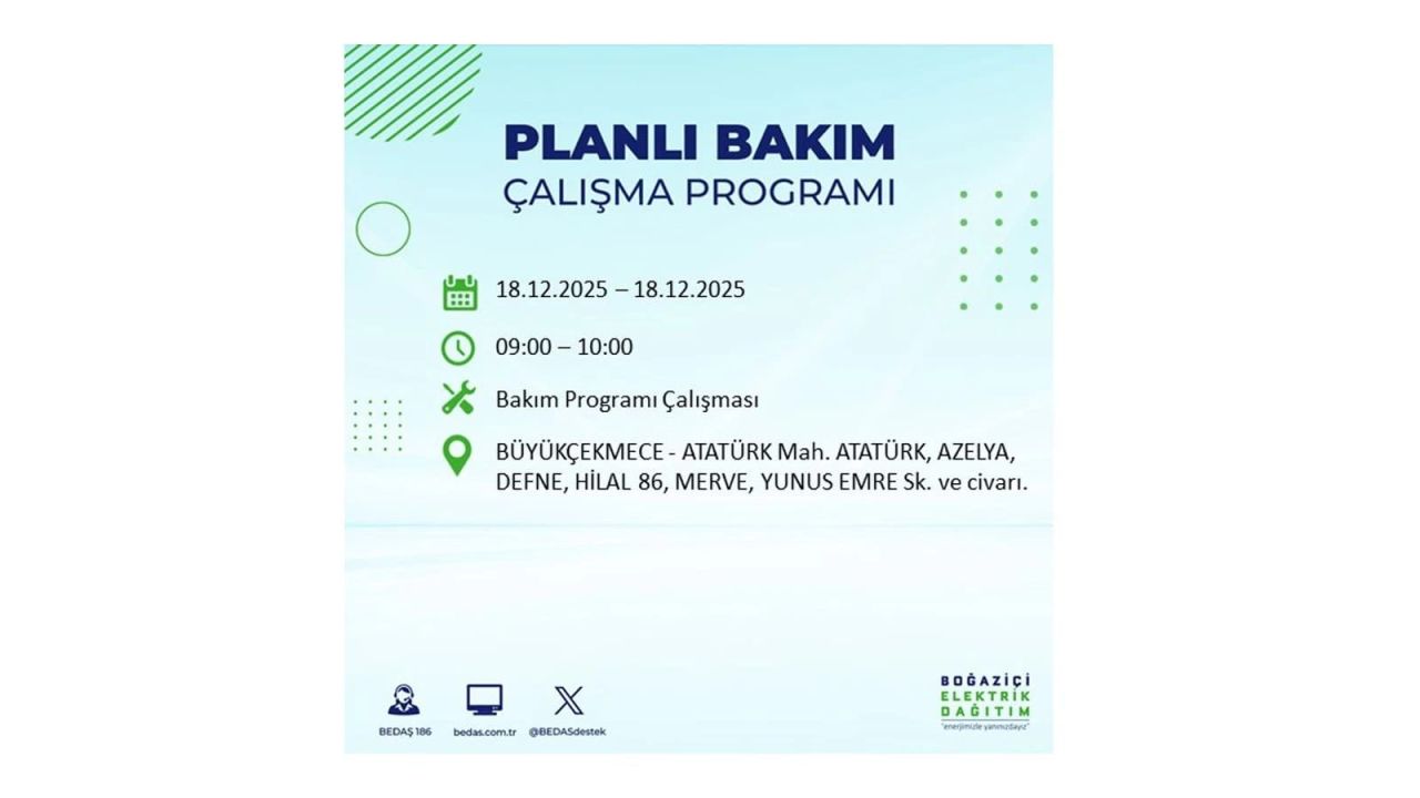 İstanbul'un 21 ilçesinde elektrik kesintisi olacak! İşte İstanbul'da 18 Aralık elektrik kesintisi olacak ilçeler 59