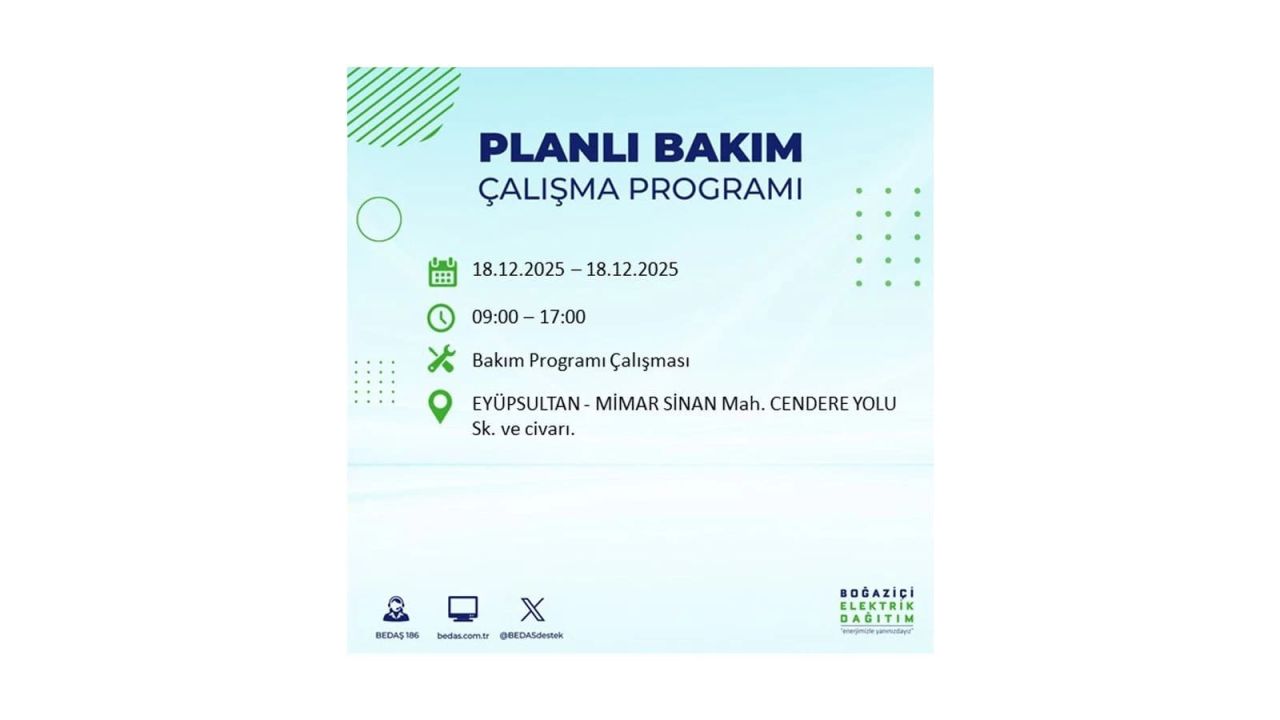 İstanbul'un 21 ilçesinde elektrik kesintisi olacak! İşte İstanbul'da 18 Aralık elektrik kesintisi olacak ilçeler 71