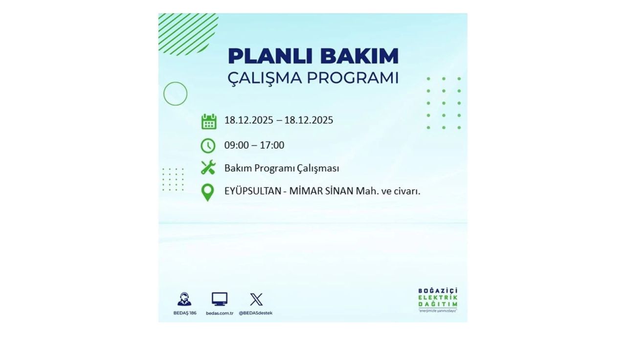 İstanbul'un 21 ilçesinde elektrik kesintisi olacak! İşte İstanbul'da 18 Aralık elektrik kesintisi olacak ilçeler 72
