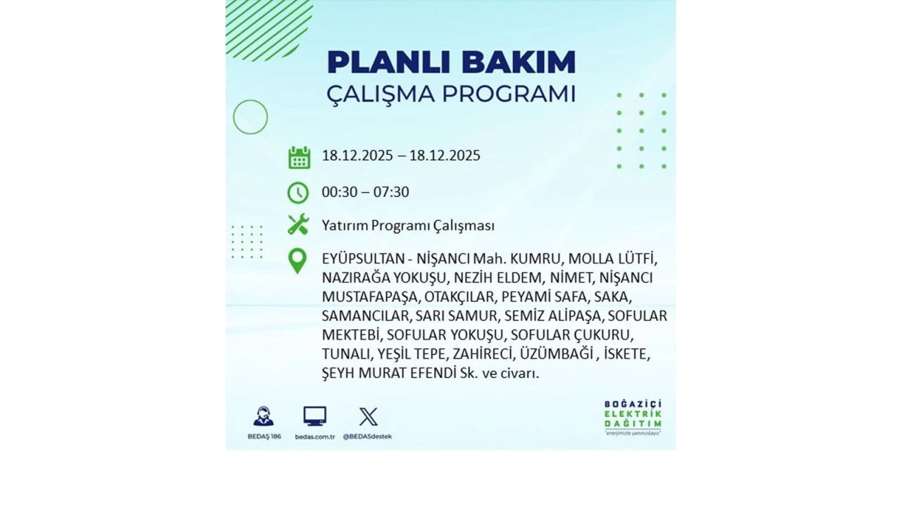 İstanbul'un 21 ilçesinde elektrik kesintisi olacak! İşte İstanbul'da 18 Aralık elektrik kesintisi olacak ilçeler 73