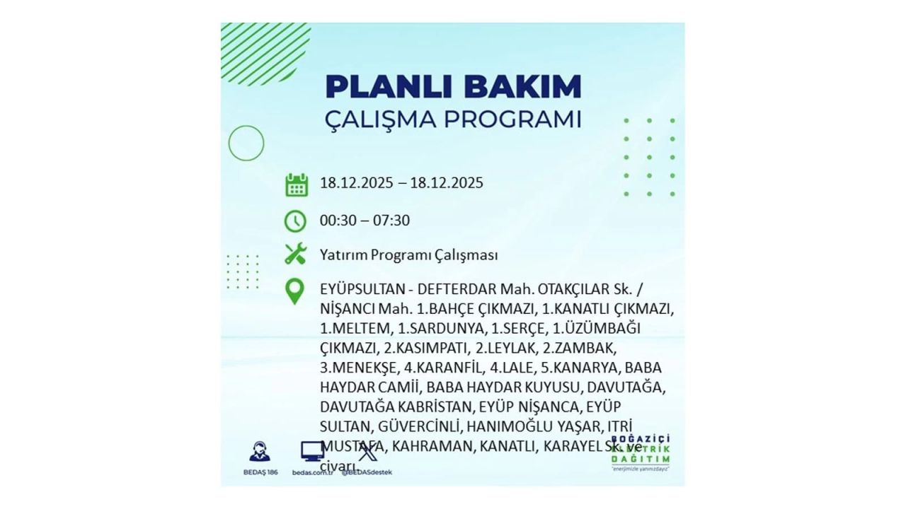 İstanbul'un 21 ilçesinde elektrik kesintisi olacak! İşte İstanbul'da 18 Aralık elektrik kesintisi olacak ilçeler 74