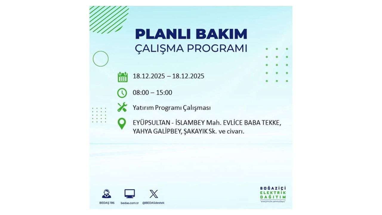 İstanbul'un 21 ilçesinde elektrik kesintisi olacak! İşte İstanbul'da 18 Aralık elektrik kesintisi olacak ilçeler 75