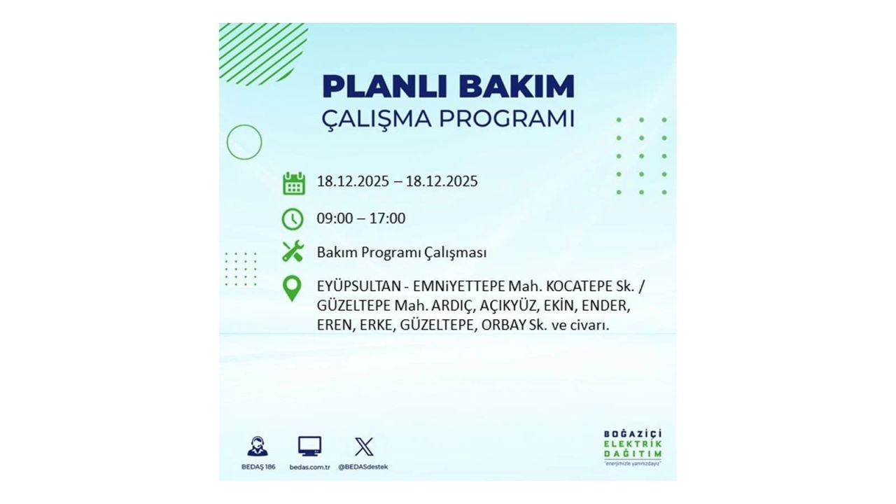 İstanbul'un 21 ilçesinde elektrik kesintisi olacak! İşte İstanbul'da 18 Aralık elektrik kesintisi olacak ilçeler 76