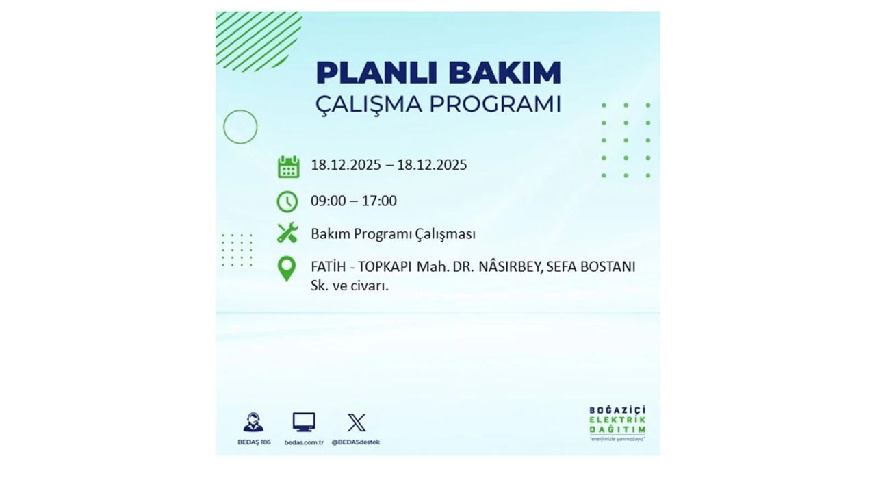 İstanbul'un 21 ilçesinde elektrik kesintisi olacak! İşte İstanbul'da 18 Aralık elektrik kesintisi olacak ilçeler 80