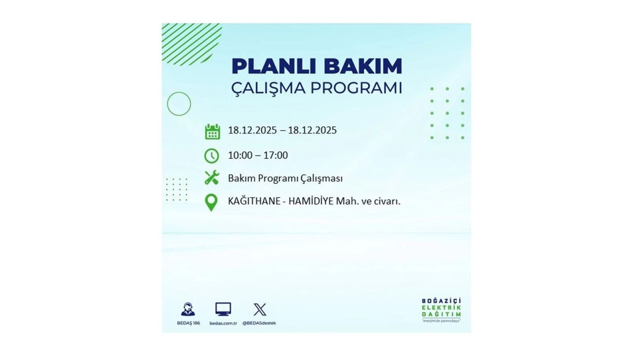 İstanbul'un 21 ilçesinde elektrik kesintisi olacak! İşte İstanbul'da 18 Aralık elektrik kesintisi olacak ilçeler 83
