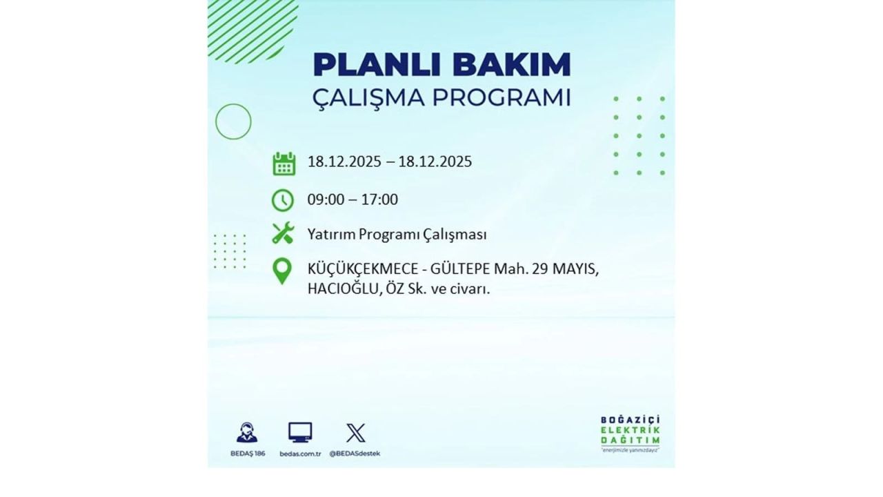 İstanbul'un 21 ilçesinde elektrik kesintisi olacak! İşte İstanbul'da 18 Aralık elektrik kesintisi olacak ilçeler 86