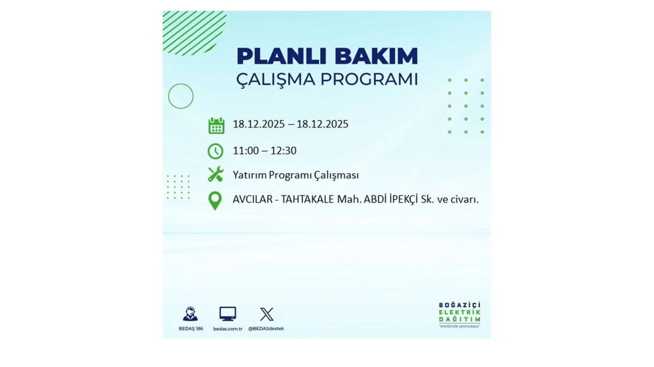 İstanbul'un 21 ilçesinde elektrik kesintisi olacak! İşte İstanbul'da 18 Aralık elektrik kesintisi olacak ilçeler 6