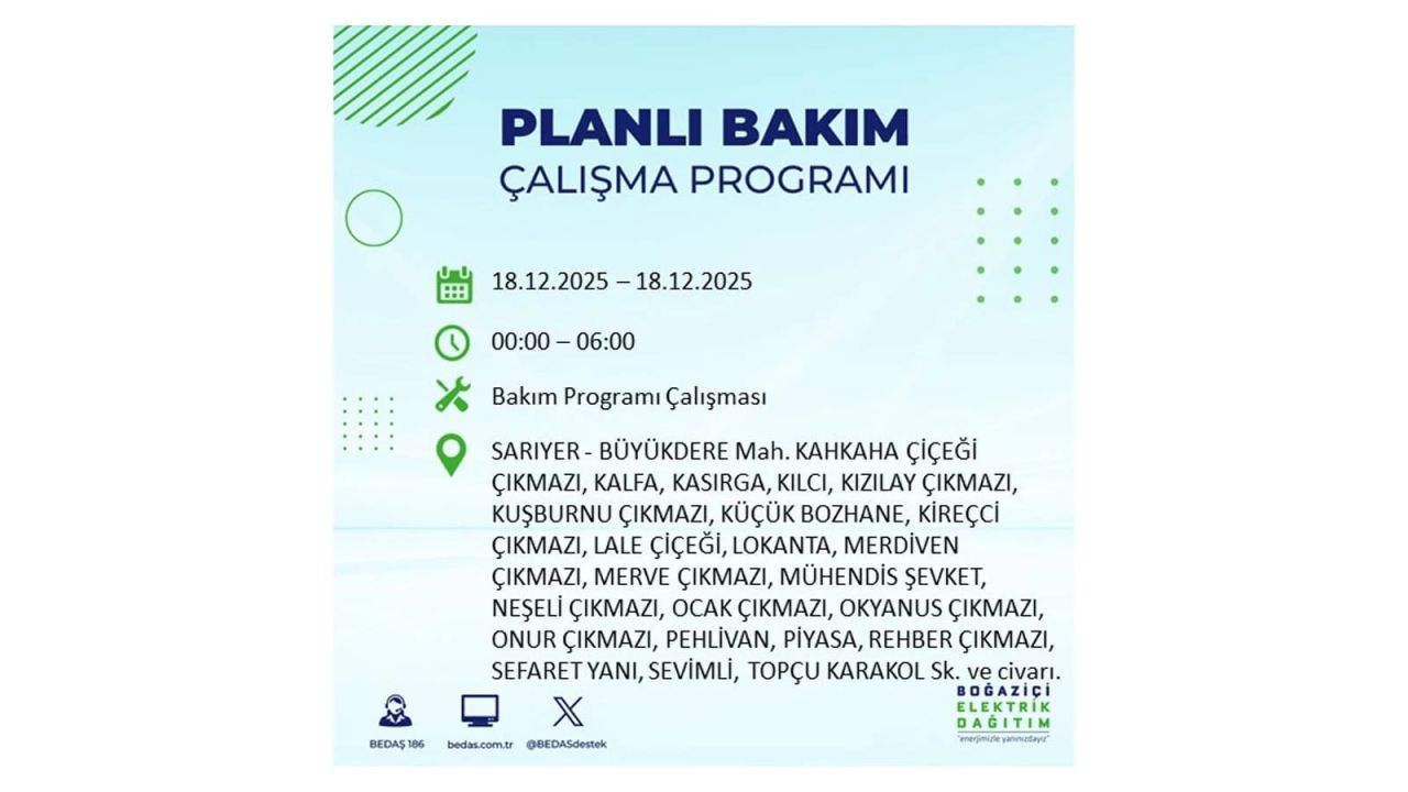 İstanbul'un 21 ilçesinde elektrik kesintisi olacak! İşte İstanbul'da 18 Aralık elektrik kesintisi olacak ilçeler 88