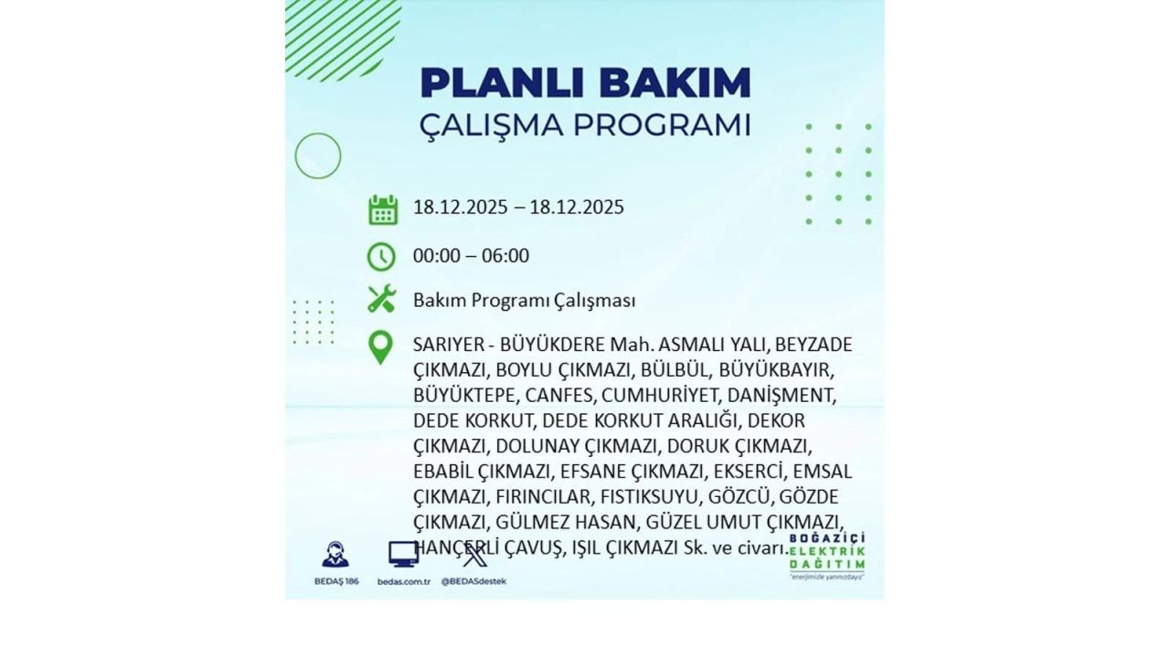 İstanbul'un 21 ilçesinde elektrik kesintisi olacak! İşte İstanbul'da 18 Aralık elektrik kesintisi olacak ilçeler 89