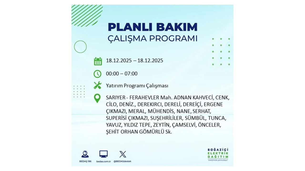 İstanbul'un 21 ilçesinde elektrik kesintisi olacak! İşte İstanbul'da 18 Aralık elektrik kesintisi olacak ilçeler 93