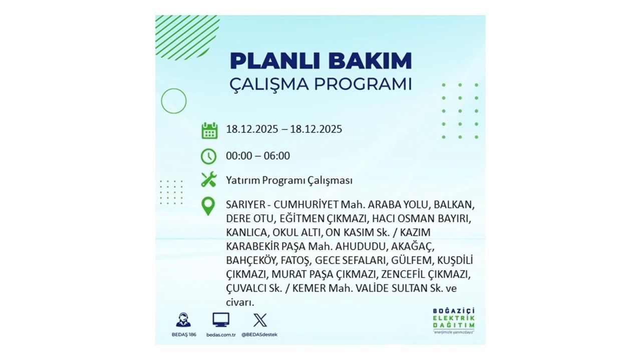 İstanbul'un 21 ilçesinde elektrik kesintisi olacak! İşte İstanbul'da 18 Aralık elektrik kesintisi olacak ilçeler 95
