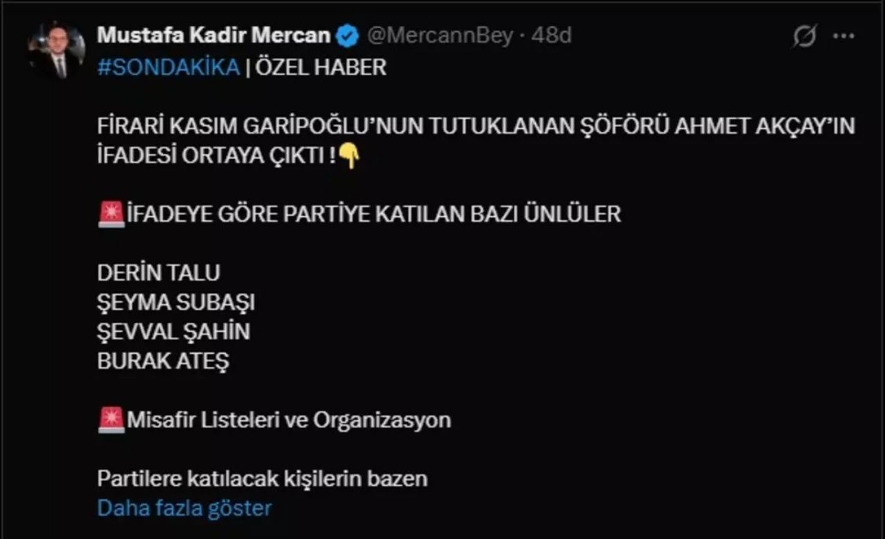 Eskort ve para transferi iddiası! Kasım Garipoğlu'nun tutuklu şoförü partiye katılan ünlü isimleri açıkladı! Şeyma Subaşı, Deren Talu, Şevval Şahin... 8