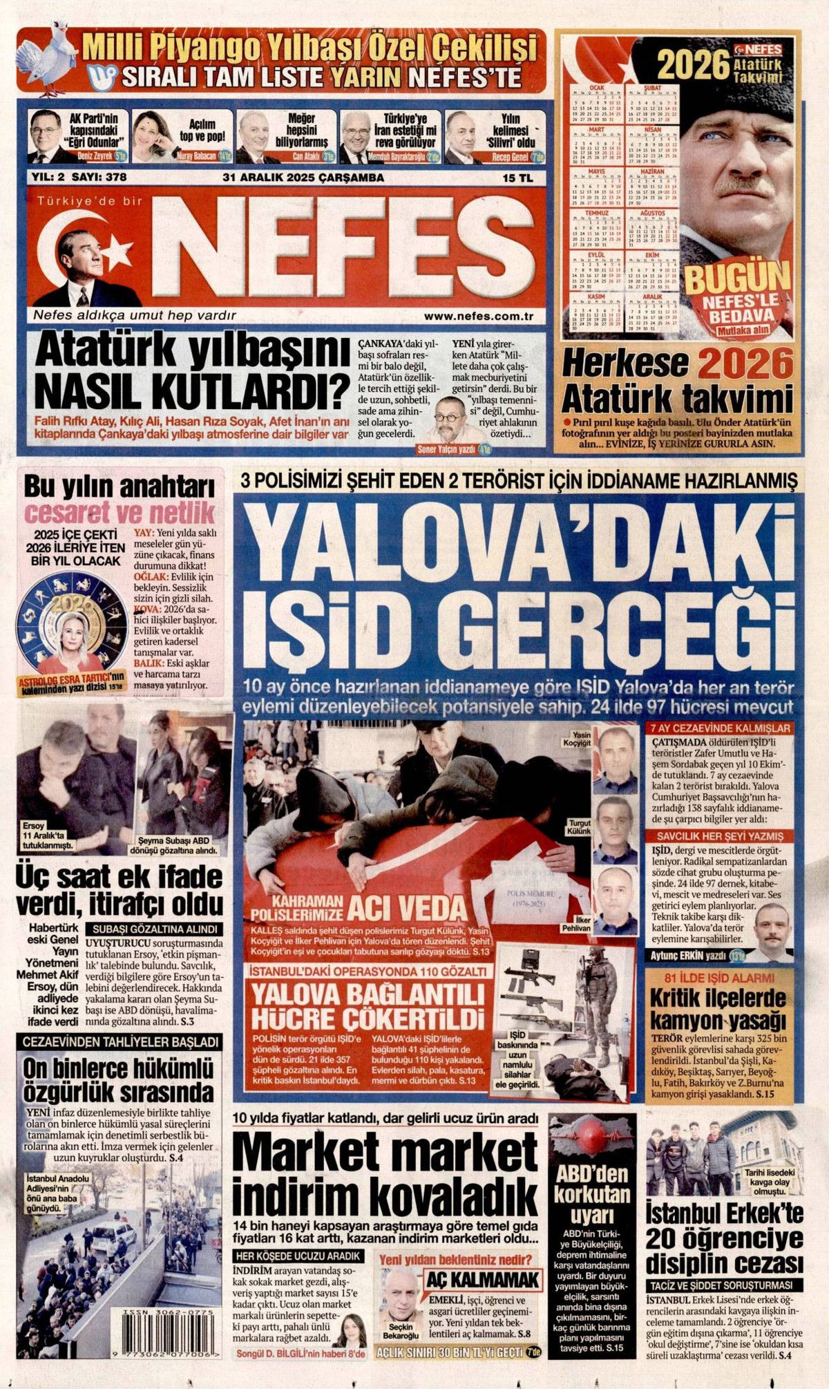 DEAŞ'a karşı büyük temizlik başladı! Elebaşları da yakalandı... 31 Aralık Çarşamba gazete manşetleri 19