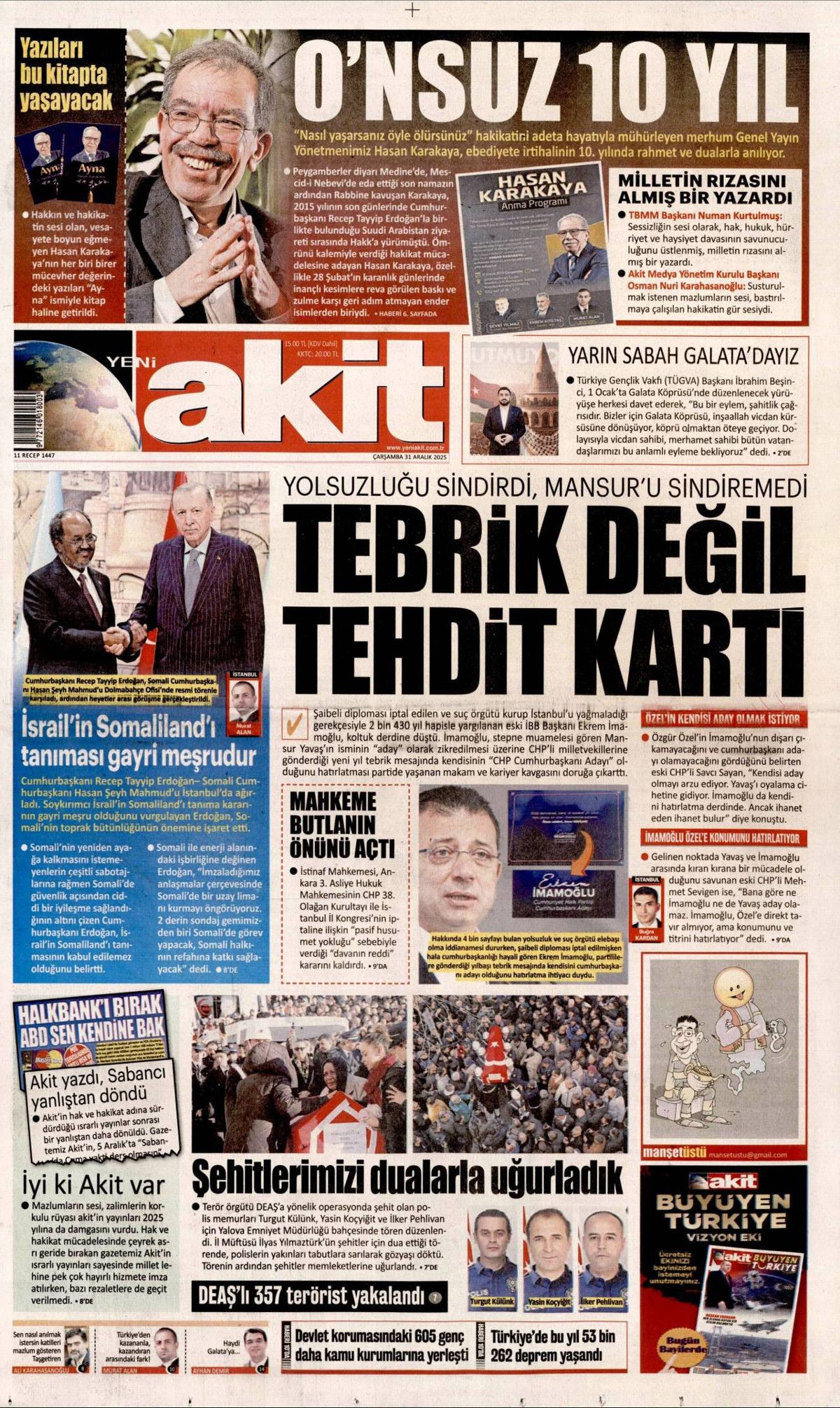 DEAŞ'a karşı büyük temizlik başladı! Elebaşları da yakalandı... 31 Aralık Çarşamba gazete manşetleri 15