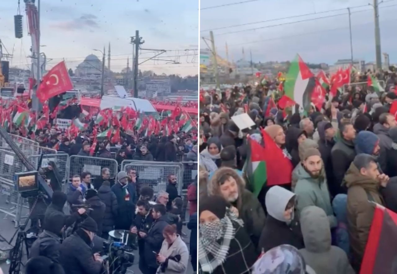 Gazze'nin çığlığı Galata'dan yükseliyor! Binlerce kişi yılın ilk günü İsrail zulmüne 'dur' diyor! Bakanlar da Galata'da... 1
