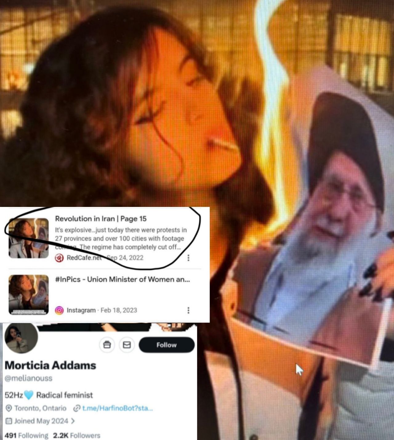 İran’daki protestoların simgesi diye sunulmuştu! “Hamaney'in fotoğrafını yakan kadın”ın Siyonist propagandacı olduğu ortaya çıktı 5