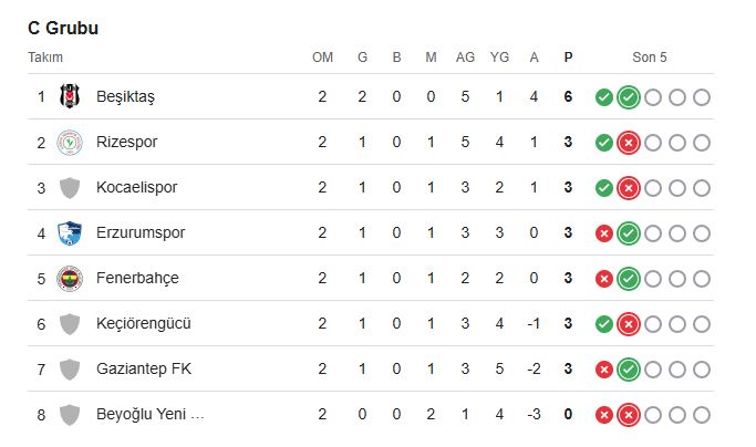 Türkiye Kupası gruplarında puan durumu ve kalan maçlar 3