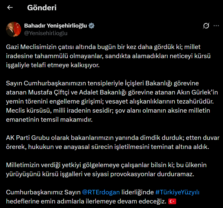 Cumhurbaşkanlığı, bakanlar ve AK Partili isimler... CHP'nin kürsü işgaline bu şekilde tepki gösterdiler 8