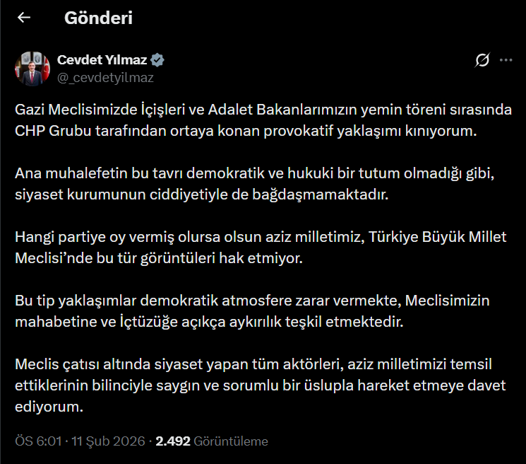 Cumhurbaşkanlığı, bakanlar ve AK Partili isimler... CHP'nin kürsü işgaline bu şekilde tepki gösterdiler 2