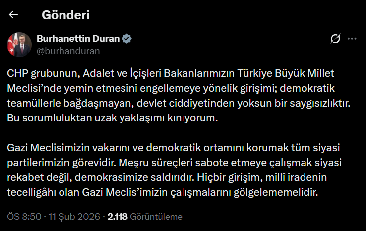 Cumhurbaşkanlığı, bakanlar ve AK Partili isimler... CHP'nin kürsü işgaline bu şekilde tepki gösterdiler 3