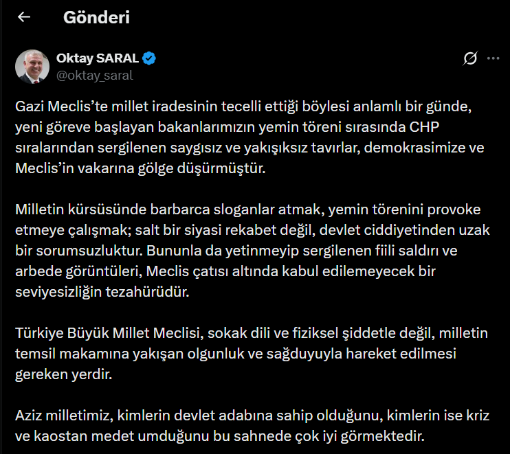 Cumhurbaşkanlığı, bakanlar ve AK Partili isimler... CHP'nin kürsü işgaline bu şekilde tepki gösterdiler 4