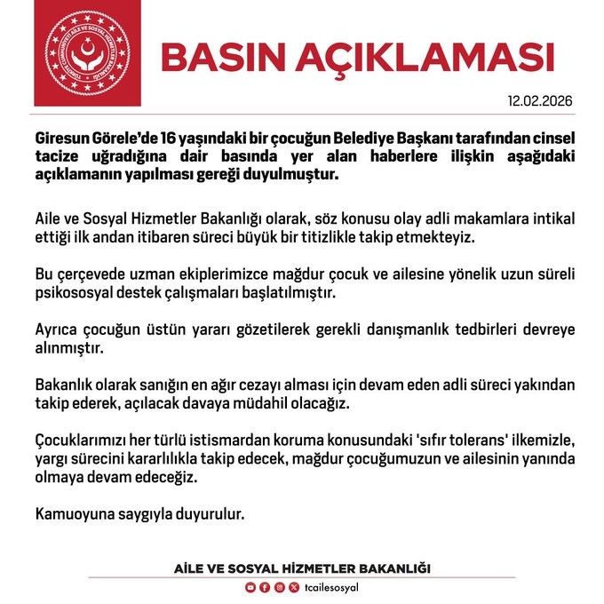 Aile ve Sosyal Hizmetler Bakanlığı'ndan Görele'deki taciz iddiasıyla ilgili açıklama: "Sıfır toleransla, yargı sürecini kararlılıkla takip edeceğiz" 2