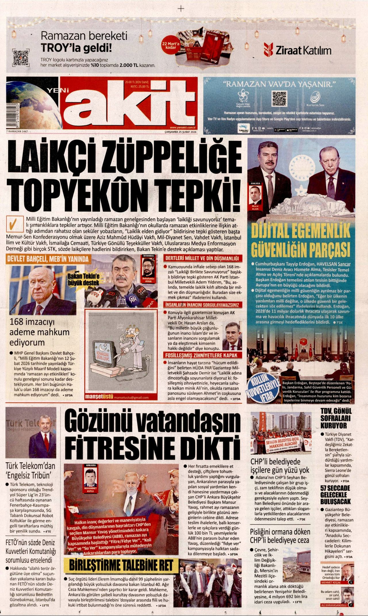 Terörsüz Türkiye'de kritik adım geldi çattı! İşte sürecin kodları... 25 Şubat Çarşamba gazete manşetleri... 11