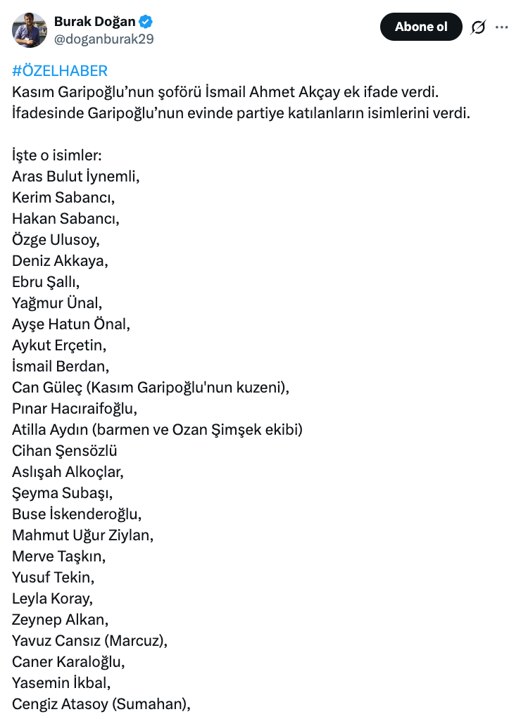 Kasım Garipoğlu'nun uyuşturucu partilerine kimler katıldı? Şoförün dili çözüldü: Partilere katılan ünlüleri tek tek sıraladı... Listede yok yok! 23