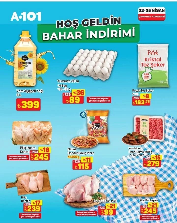 A101 “Hoş Geldin Bahar İndirimi” kataloğu yayımlandı! Ayçiçek yağı, yumurta, toz şeker, dana kıyma, beyaz et ve sebze-meyvede indirim 1