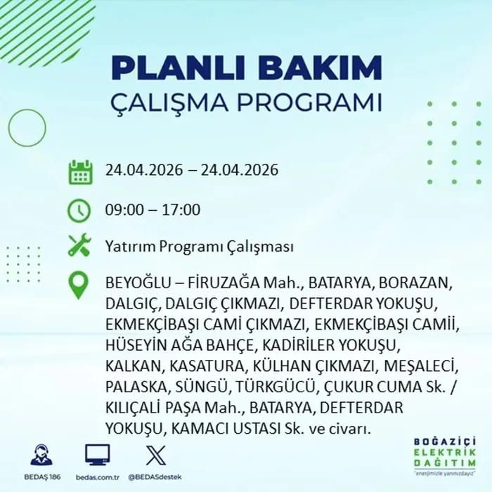 İstanbul'da yaşayanlar dikkat! Birçok ilçede elektrik kesintisi yaşanacak: İstanbul elektrik kesintisi sorgulama 24 Nisan 2026 1
