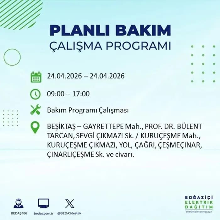 İstanbul'da yaşayanlar dikkat! Birçok ilçede elektrik kesintisi yaşanacak: İstanbul elektrik kesintisi sorgulama 24 Nisan 2026 10