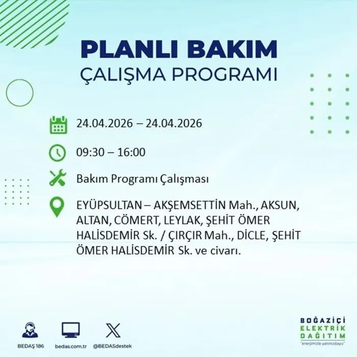 İstanbul'da yaşayanlar dikkat! Birçok ilçede elektrik kesintisi yaşanacak: İstanbul elektrik kesintisi sorgulama 24 Nisan 2026 14