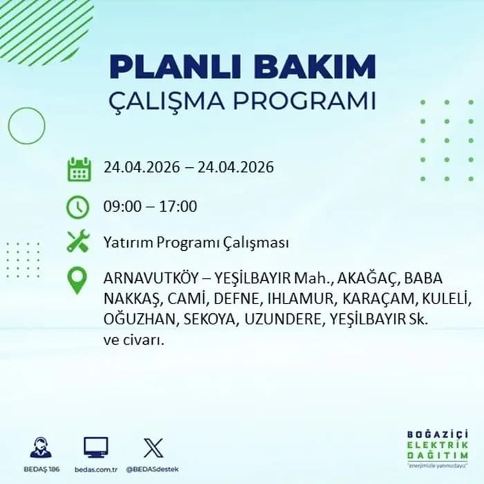 İstanbul'da yaşayanlar dikkat! Birçok ilçede elektrik kesintisi yaşanacak: İstanbul elektrik kesintisi sorgulama 24 Nisan 2026 15
