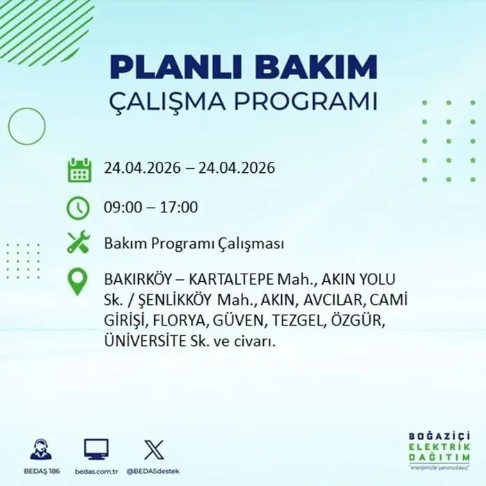 İstanbul'da yaşayanlar dikkat! Birçok ilçede elektrik kesintisi yaşanacak: İstanbul elektrik kesintisi sorgulama 24 Nisan 2026 16