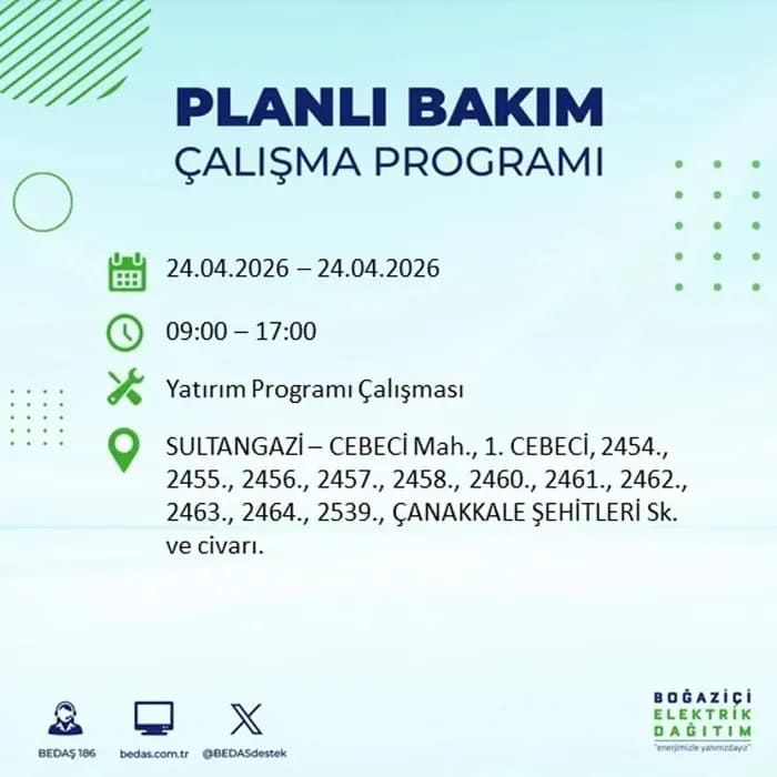 İstanbul'da yaşayanlar dikkat! Birçok ilçede elektrik kesintisi yaşanacak: İstanbul elektrik kesintisi sorgulama 24 Nisan 2026 17