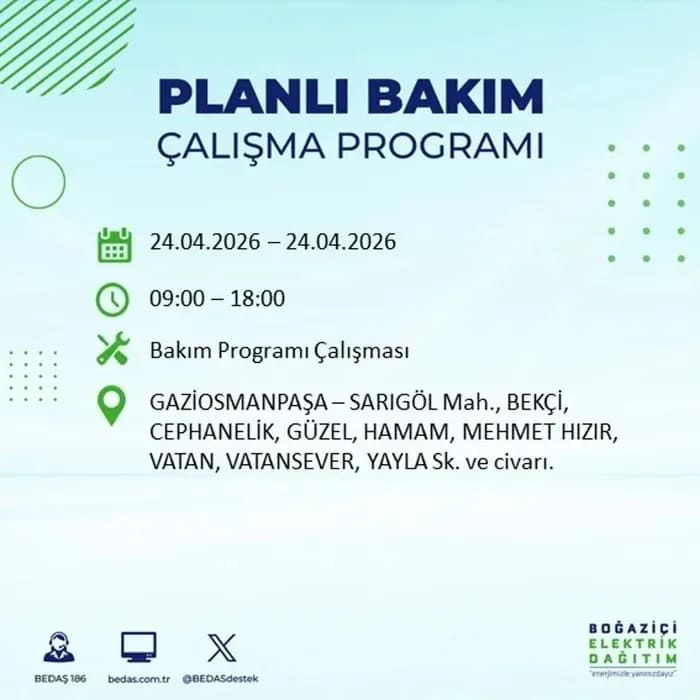İstanbul'da yaşayanlar dikkat! Birçok ilçede elektrik kesintisi yaşanacak: İstanbul elektrik kesintisi sorgulama 24 Nisan 2026 19