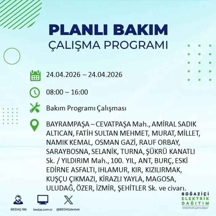 İstanbul'da yaşayanlar dikkat! Birçok ilçede elektrik kesintisi yaşanacak: İstanbul elektrik kesintisi sorgulama 24 Nisan 2026 2