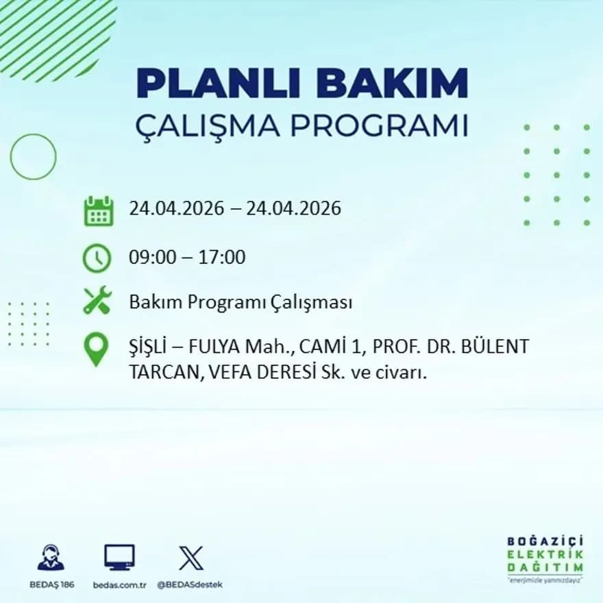 İstanbul'da yaşayanlar dikkat! Birçok ilçede elektrik kesintisi yaşanacak: İstanbul elektrik kesintisi sorgulama 24 Nisan 2026 27
