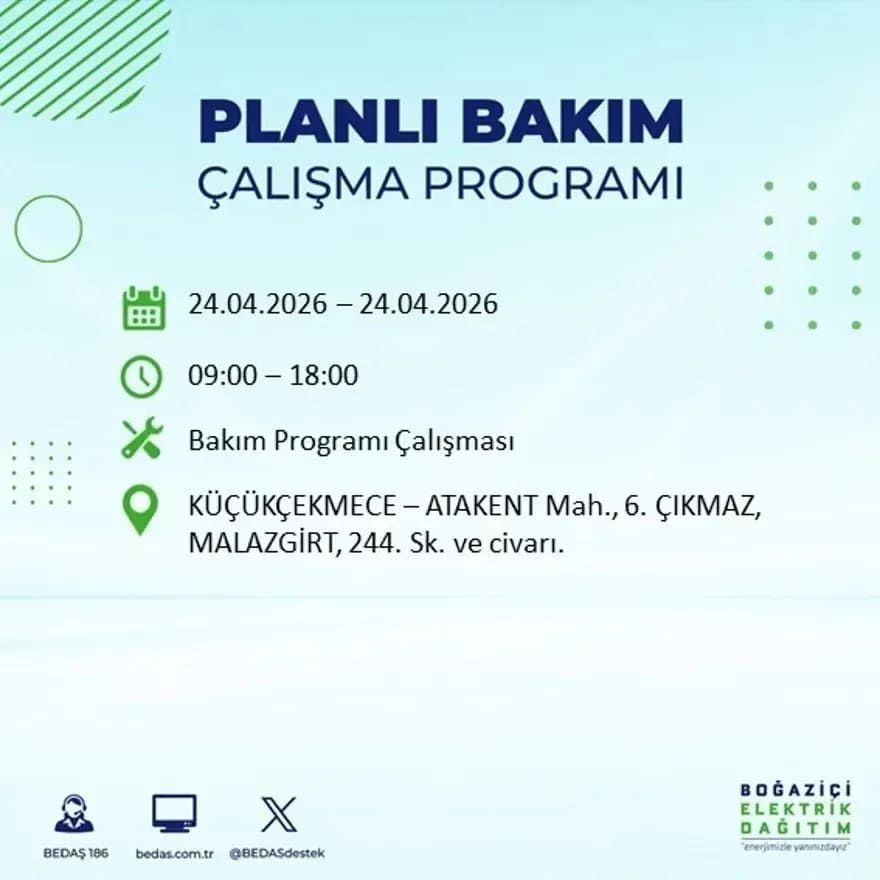 İstanbul'da yaşayanlar dikkat! Birçok ilçede elektrik kesintisi yaşanacak: İstanbul elektrik kesintisi sorgulama 24 Nisan 2026 29