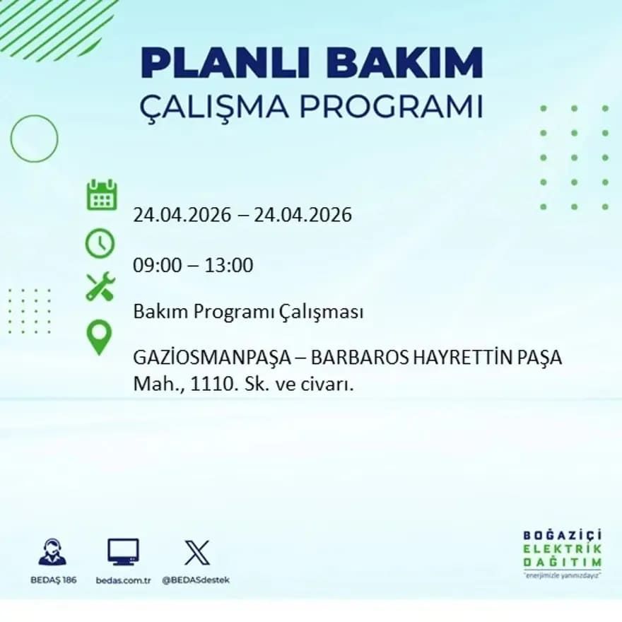 İstanbul'da yaşayanlar dikkat! Birçok ilçede elektrik kesintisi yaşanacak: İstanbul elektrik kesintisi sorgulama 24 Nisan 2026 31