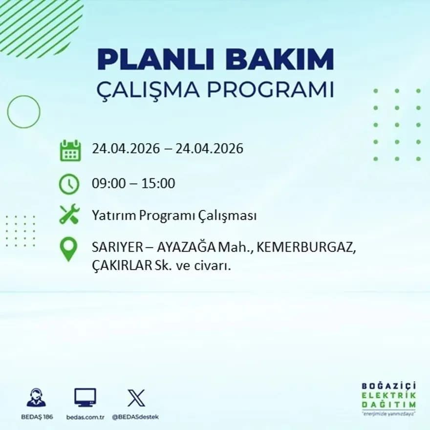 İstanbul'da yaşayanlar dikkat! Birçok ilçede elektrik kesintisi yaşanacak: İstanbul elektrik kesintisi sorgulama 24 Nisan 2026 32