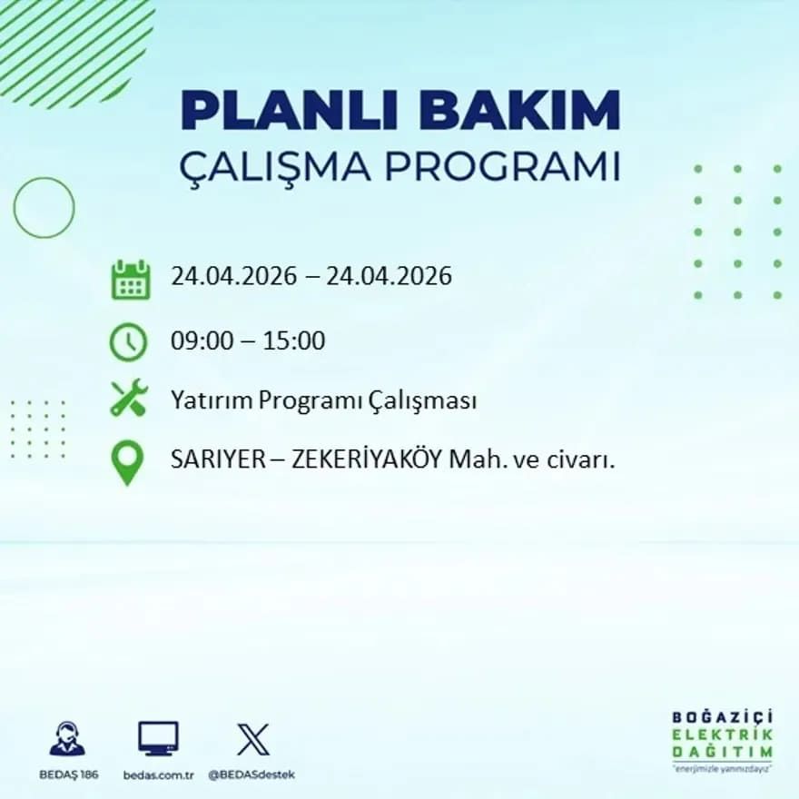 İstanbul'da yaşayanlar dikkat! Birçok ilçede elektrik kesintisi yaşanacak: İstanbul elektrik kesintisi sorgulama 24 Nisan 2026 35